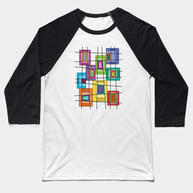 Colorful Abstract Midcentury Vibes Baseball T-Shirt by tonyponline